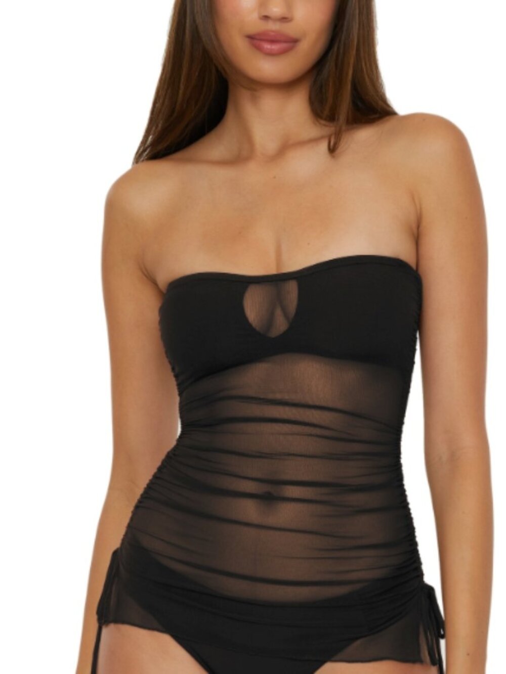 BECCA Muse Hadlee Bandeau Mesh Overlay Tankini Top Swimsuit Size M 8405